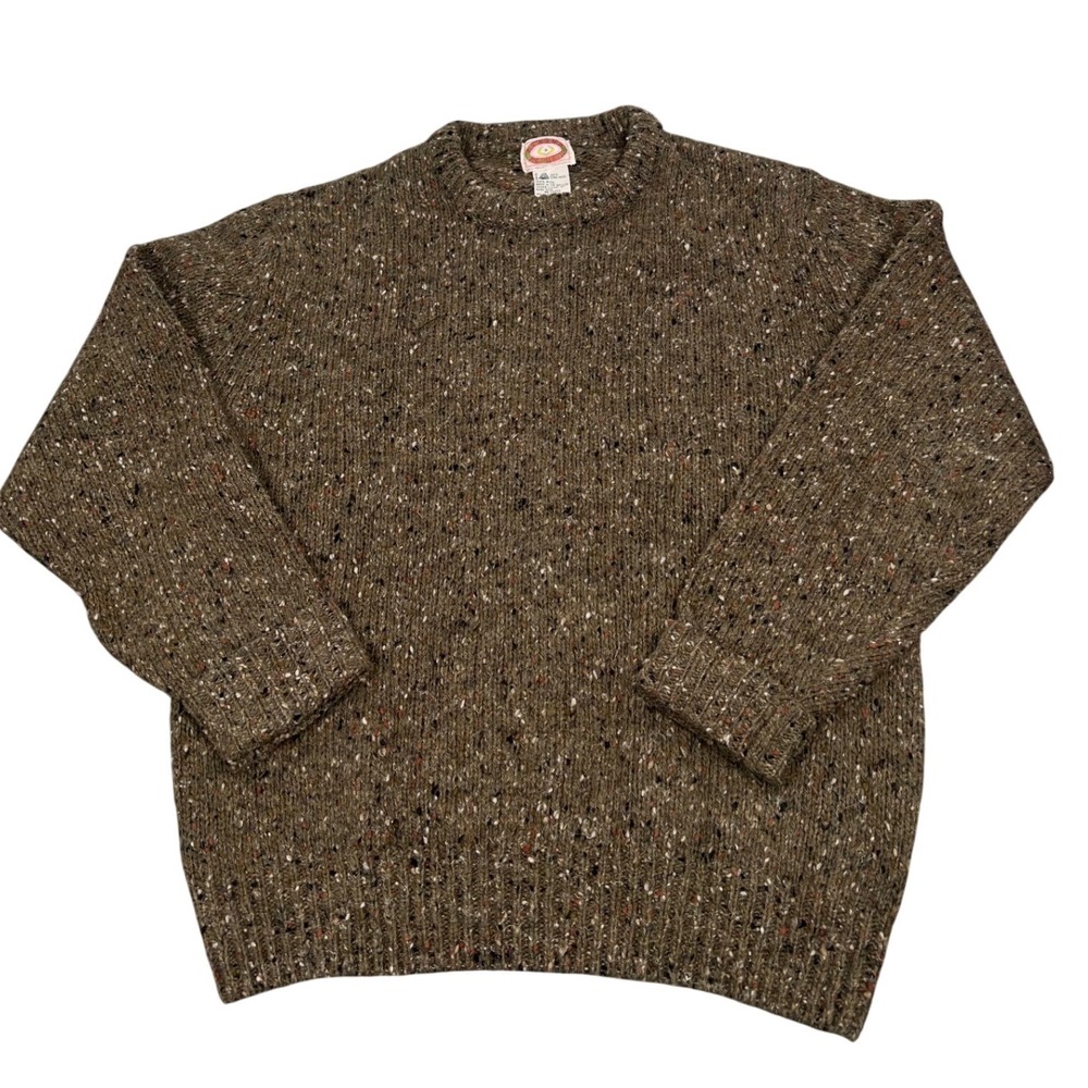 80s Banana Republic Sweater Mens XL Brown 100% Wool Chunky Knit Donegal Fleck